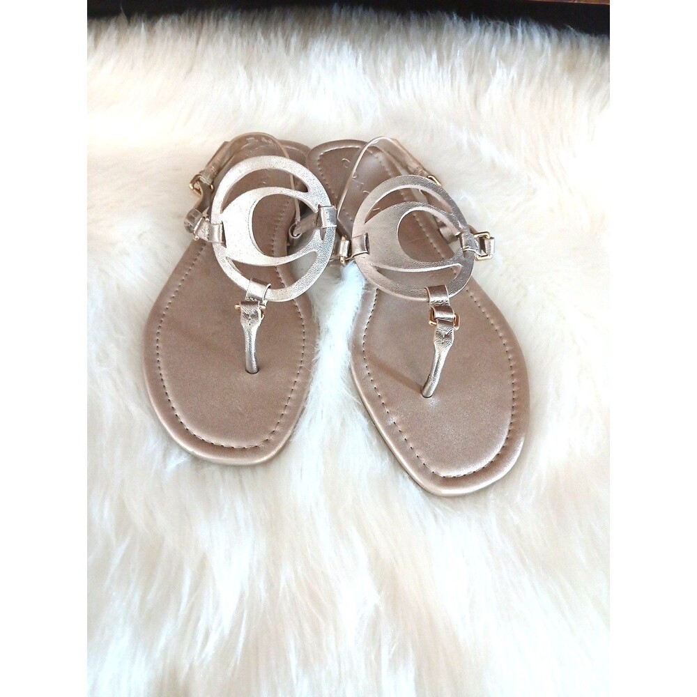 NWOT COACH WOMEN'S 9.5 JERI PATENT LEATHER SOFT METALLIC GOLD LOGO THONG SANDALS - Picture 10 of 10